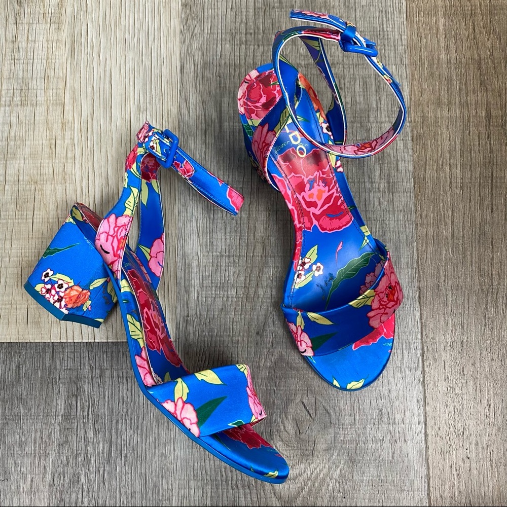 Aldo Lolla Floral Blue Strapped Blocked Heels